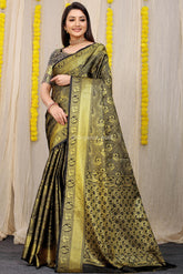 Unveiled Elegance Golden Worked Black Heavy Banarasi Saree
